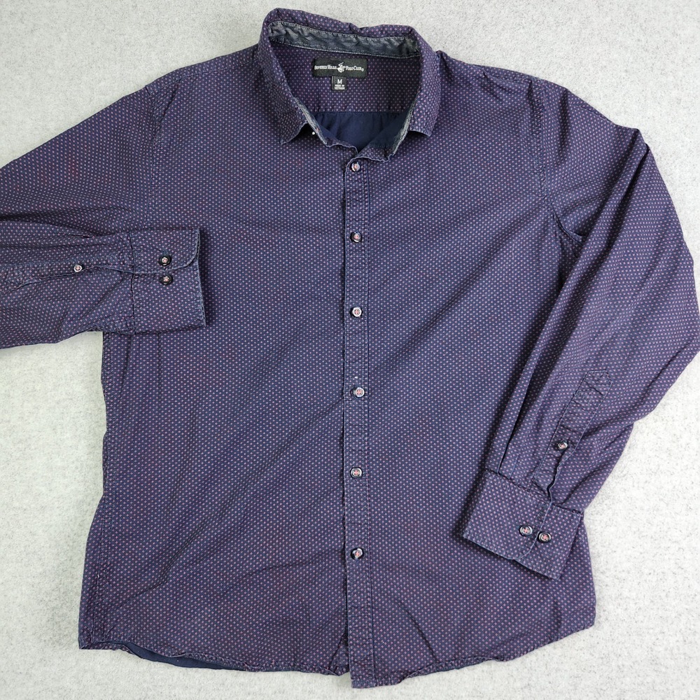 Beverly Hills Polo Club Shirt Mens Medium Navy Blue Geometric Cotton Button Up